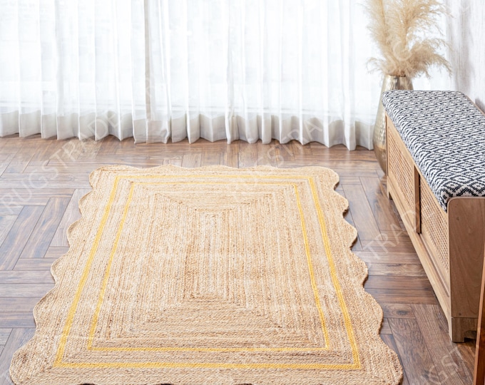 Yellow Wave Scalloped Jute Rug