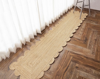 Runner Rug - Scalloped Runner Rug, Jute Runner Rug, Bohemian Scallop Rug, Natural Jute Rug, Scalloped Jute Rug, Jute Scallop Rug, Custom Rug