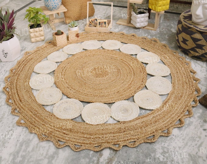 Round Rug - Round Jute Rug, Bohemian Round Rug, Natural Jute Rug, Handmade Natural Jute Rug, Circle Rug, Home Decor Round Rug, Custom Rug