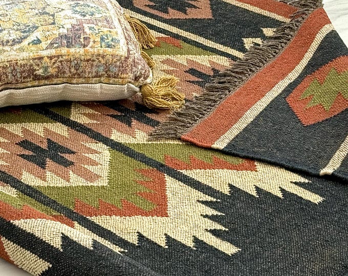 RUGSTRADE | Kilim Rug | Moroccan Rug | Southwestern Floral Wool Jute Rug | Runner Rug | Dhurrie Rug Berber Carpet Bohemian Rug Custom Rug