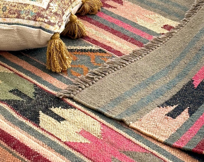 RUGSTRADE | Wool Jute Rug | Southwestern Carpet | Moroccan Rug | Kilim Rug | Runner Rug | Dhurrie Rug Berber Carpet Bohemian Rug Custom Rug