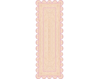 Scalloped Jute Runner Rug 2x6, Handmade Natural Braided Jute Rug, Hallway Entryway Kitchen Runner, Boho Farmhouse Runner Rug