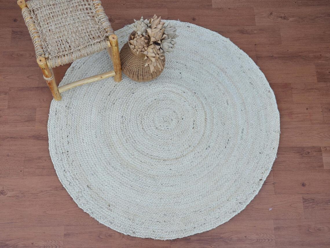 4x4 Ft. White Jute Round Rug Natural Fiber Rug Handmade Jute Etsy