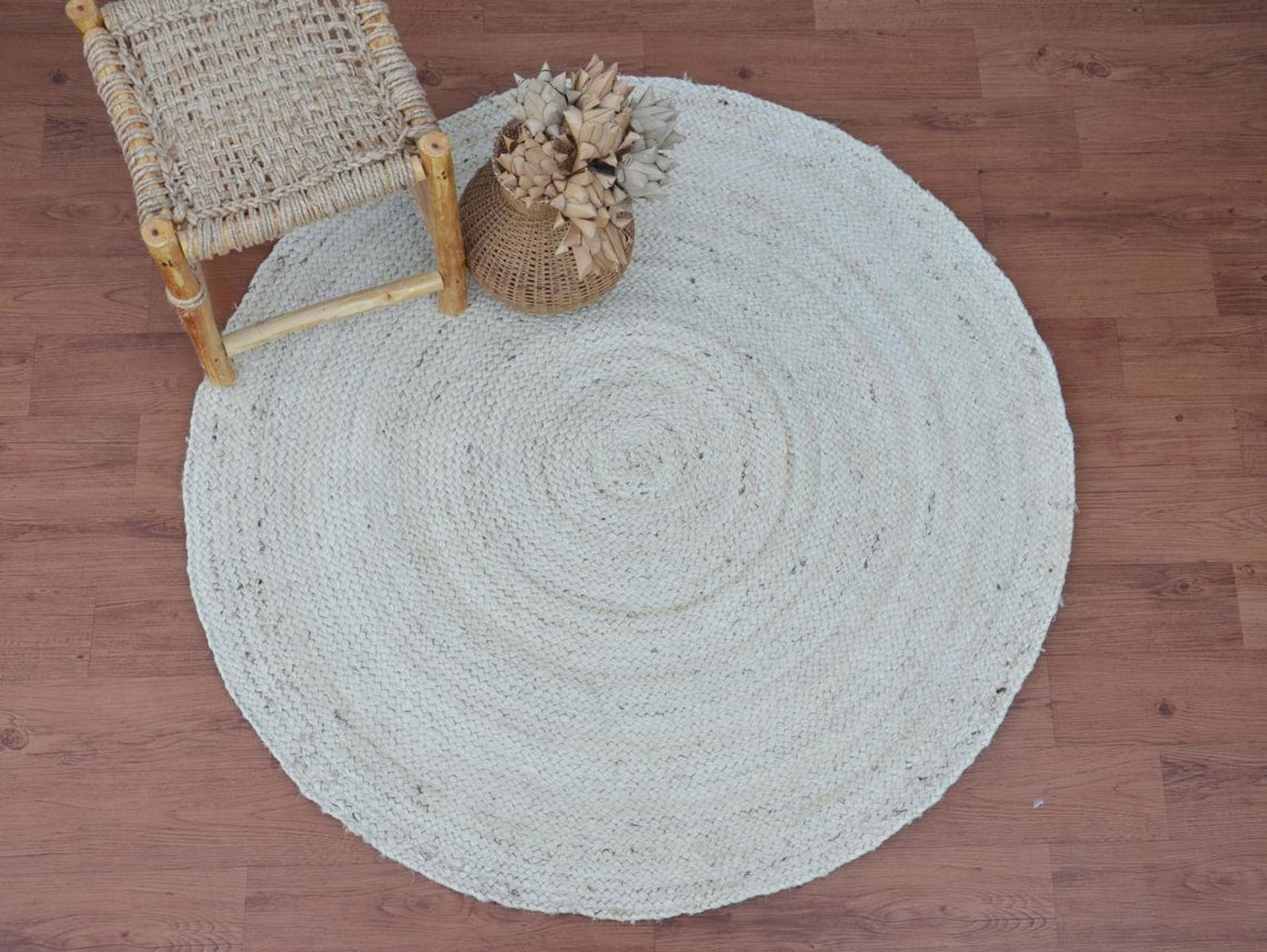 4x4 Ft. White Jute Round Rug Natural Fiber Rug Handmade Jute Etsy