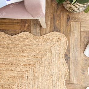 Scalloped Jute Rug- Jute Rug, Runner Rug, Door Mat, Handcrafted Rug, Stair Runner, Rattan Rugs, Rugs Gift, Christmas Door, Custom Rugs image 6