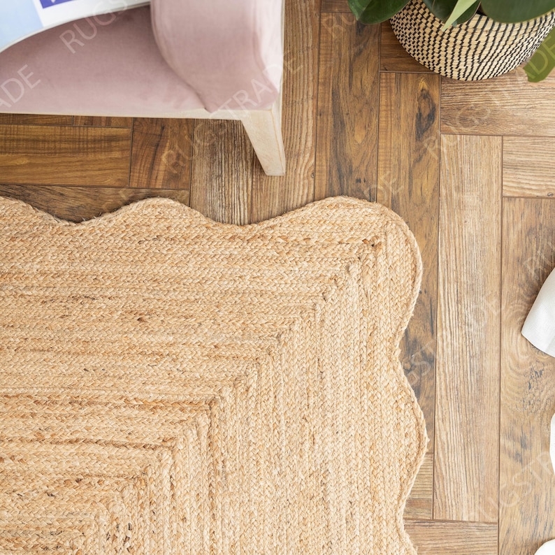 Scalloped Jute Rug- Jute Rug, Runner Rug, Door Mat, Handcrafted Rug, Stair Runner, Rattan Rugs, Rugs Gift, Christmas Door, Custom Rugs image 6
