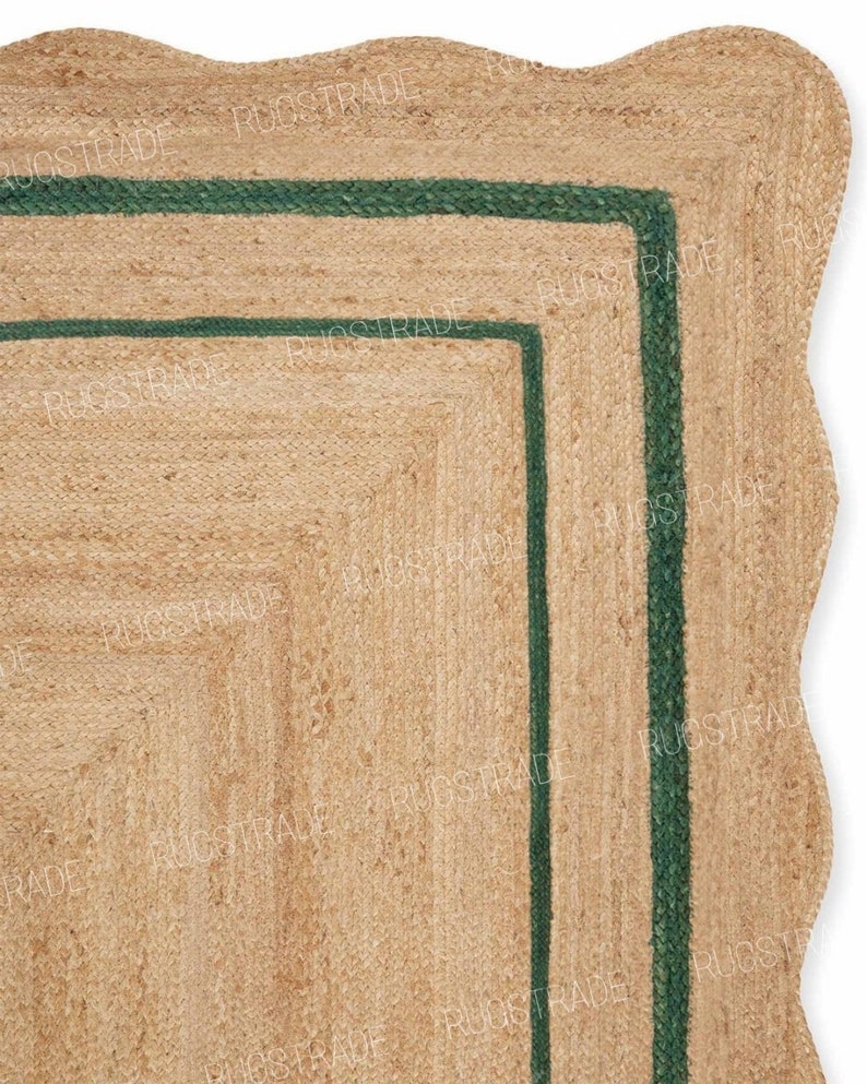 Scallop Jute Rug Emerald Green Wavy Jute Rug Bohemian Jute - Etsy