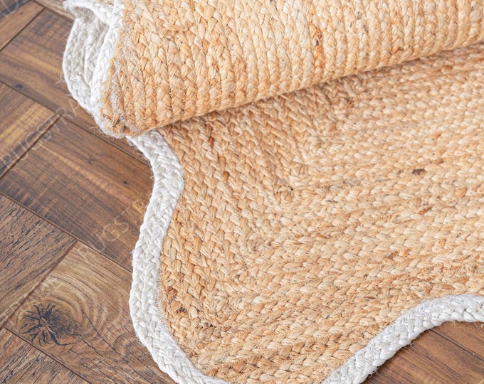 Scallop Rug- Natural Jute Rug, Scallop Jute Rug, Scalloped Rug, Area Rug, Boho Decor, Scalloped Runner Rug, Jute Scallop Rug, Custom Rug