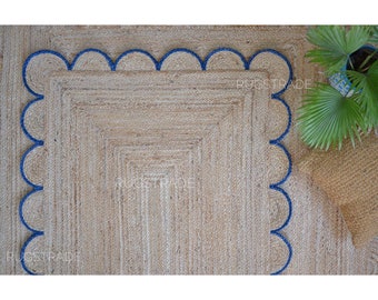 Alfombra festoneada de yute natural, vieira de alfombra de yute, alfombra de yute rectangular, alfombra boho, alfombra de sisal, alfombra de área de yute, alfombra cuadrada de yute, alfombra de tamaño personalizado