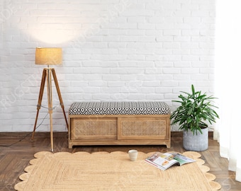 Scalloped Jute Area Rug - Hand Braided, Neutral Boho Style