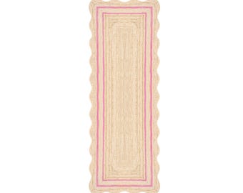 Scalloped Jute Runner Rug, Hallway Runner Rug, Braided Jute Runner, Kitchen Runner Rug, Entryway Rug, Handmade Natural Jute Rug