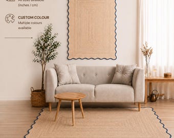 Custom Size Jute Rug, Handmade Scalloped Jute Rug, Long Hallway Runner, Braided Natural Rug, Made to Order Area Rug