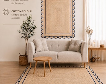 Made to Order Scalloped Jute Rug, Custom Braided Area Rug, Long Hallway Runner, Handmade Natural Fiber Rug