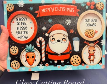 Glass Cutting Board – Santa Cookie Plate | Christmas Eve Tray | Holiday Kitchen Décor