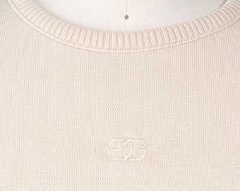 1960s Givenchy Logo-Featured Silky-Knit Beige Crew Neck Sweater