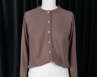 Incredibly Soft Mocha-Brown Cardigan With Faux Pearl Buttons by Designers Originals
