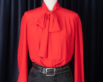 1990s Red Silk Valentino-style Bow Blouse by Adrianna Papéll