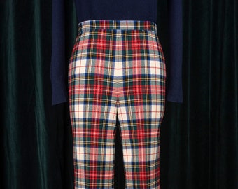 Vintage 1960s Pendleton Ivory Tartan Plaid Wool Flared / Straight Leg Trousers