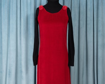 Gorgeous 1970s Red Velvet Full Length Jumper Dress by Glen of Michigan