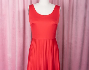 Vintage 1970s Tomato Red Polyester Perma Pleat Tank Dress