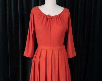 RARE 1950s Miss Sun Valley by Morris Watkin Burnt-Orange Wool Top and Taffeta-Lined Skirt Set