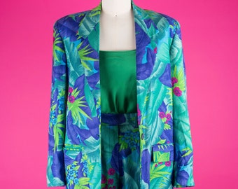 Vintage 1980s Liz Claiborne Tropical Print Blazer and Bermuda Shorts Set