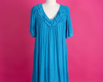 Vintage 1980s Carriage Court Grecian Lightweight Turquoise Cotton Gauze Kaftan Dress