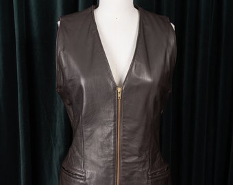 Buttery Soft Brown Genuine Leather Zip-Front Vest by The Original Leather Line