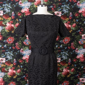 1960s Floral Print Jacquard Black Square Neck Day Dress by The Jones Girl image 1