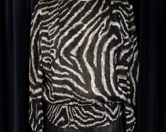 1980s Adrianna Papéll Silk and Gold Lurex Zebra Stripe Animal Print Sheer Blouse