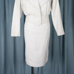 Vintage 80s Byrnes & Baker White Genuine Leather Pencil Skirt with Curved Seam Details image 1