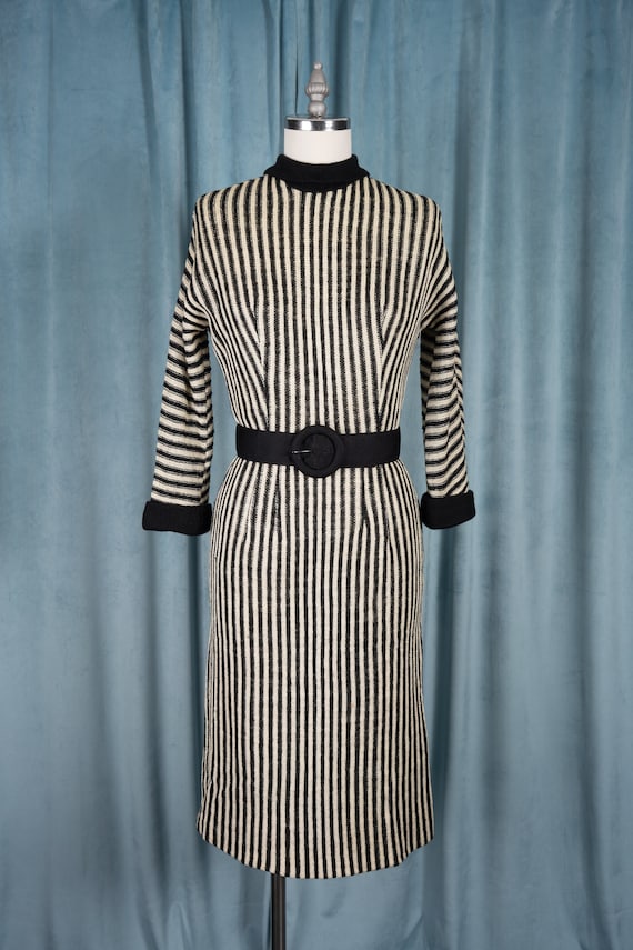 1950s Algo Original Black and Ivory Striped Wool … - image 1