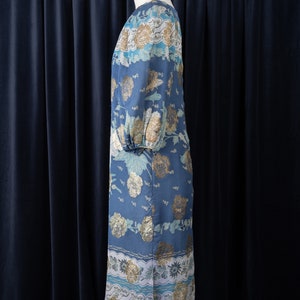 Vintage 1970's Metallic Floral Print Dress with Gathered Shoulders and Balloon Sleeves image 5