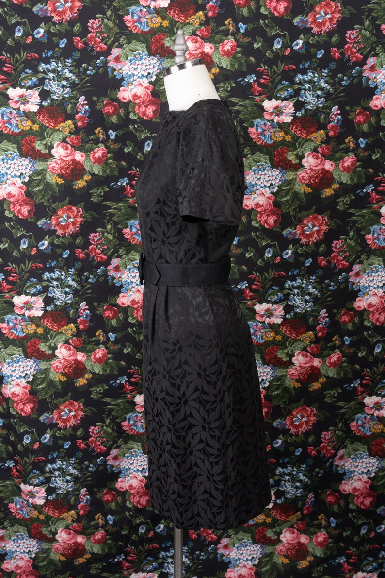 1960s Floral Print Jacquard Black Square Neck Day Dress by The Jones Girl image 4