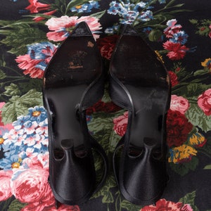Stuart Weitzman Black Crystal Embellished Black Satin Pointy Toe Slingback Kitten Heels with Box 9 image 6
