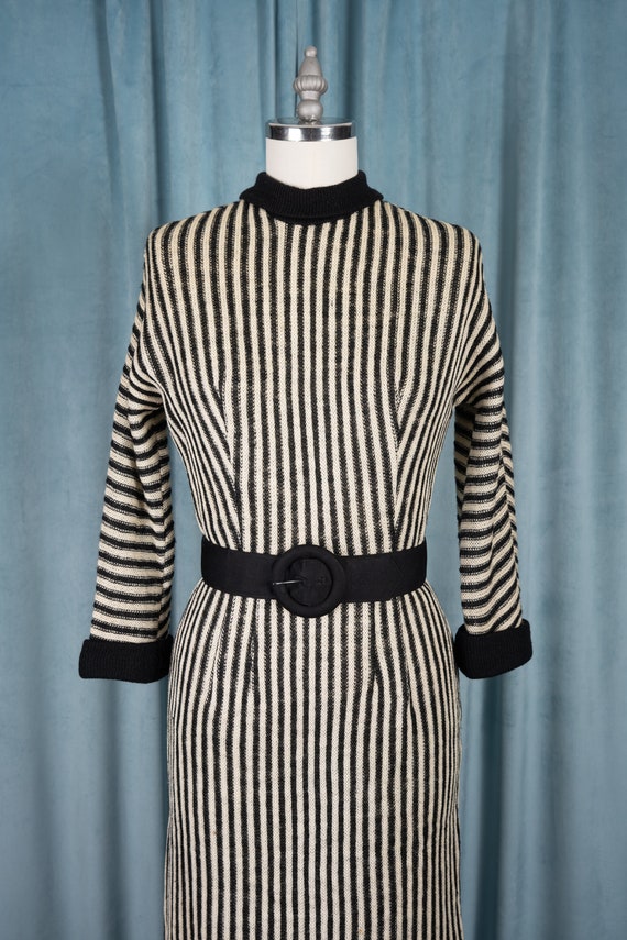1950s Algo Original Black and Ivory Striped Wool … - image 2