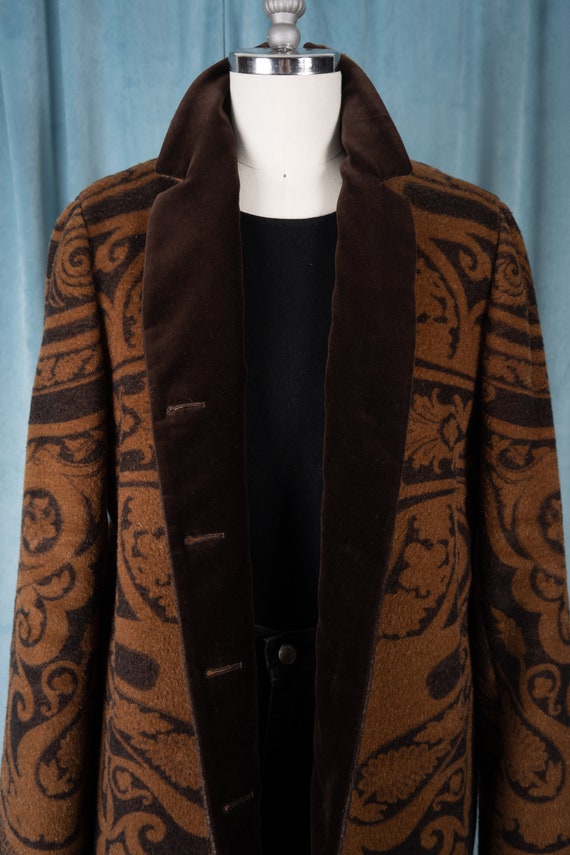 90s ETRO Golden Brown Paisley Chesterfield-Style … - image 2