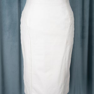 Vintage 80s Byrnes & Baker White Genuine Leather Pencil Skirt with Curved Seam Details image 3