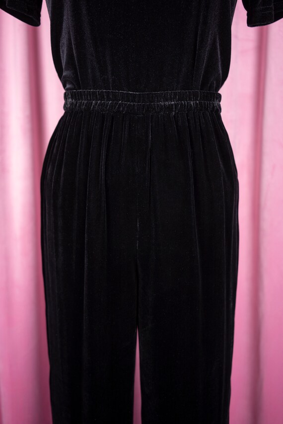 Vintage 90s Black Stretch Velvet Wide Leg Palazzo… - image 3