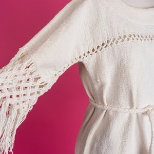 Incredible 1970s Handwoven Macramé Wedding Dress in Off-White Heavy Cotton M image 5