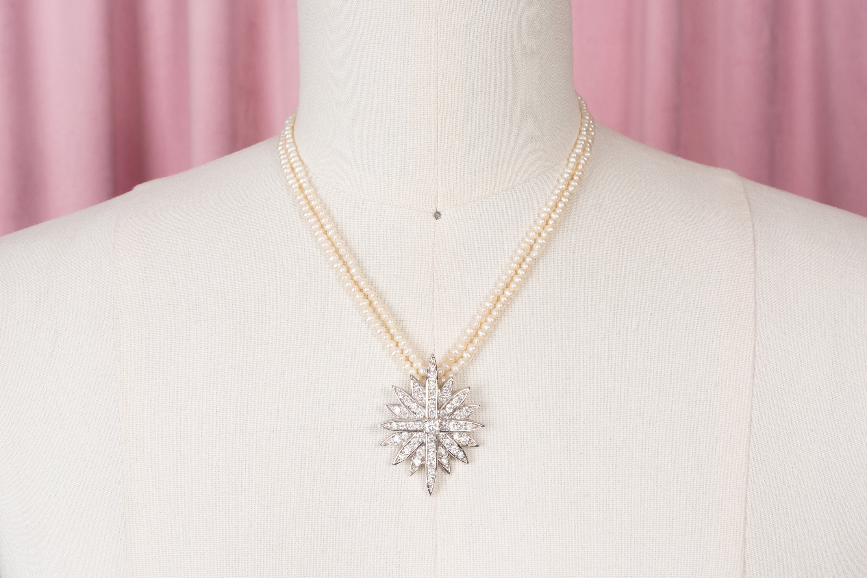 Vintage Double Strand Seed Pearl and Sterling Silver Necklace With ...