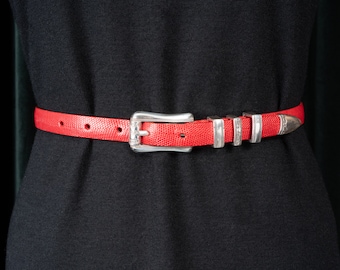 Gorgeous Red Brighton Embossed Alligator Leather Belt with Silver Hardware