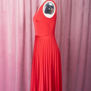 Vintage 1970s Tomato Red Polyester Perma Pleat Tank Dress image 7