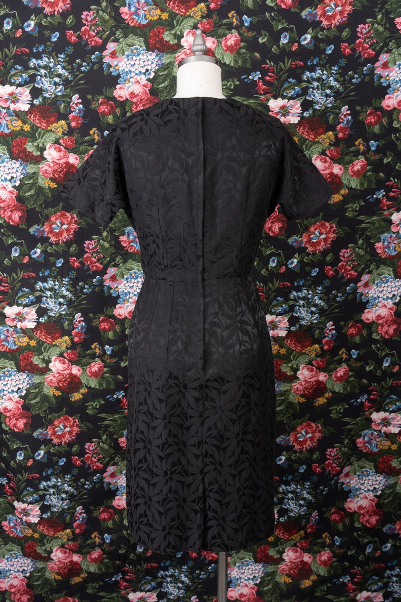 1960s Floral Print Jacquard Black Square Neck Day Dress by The Jones Girl image 5