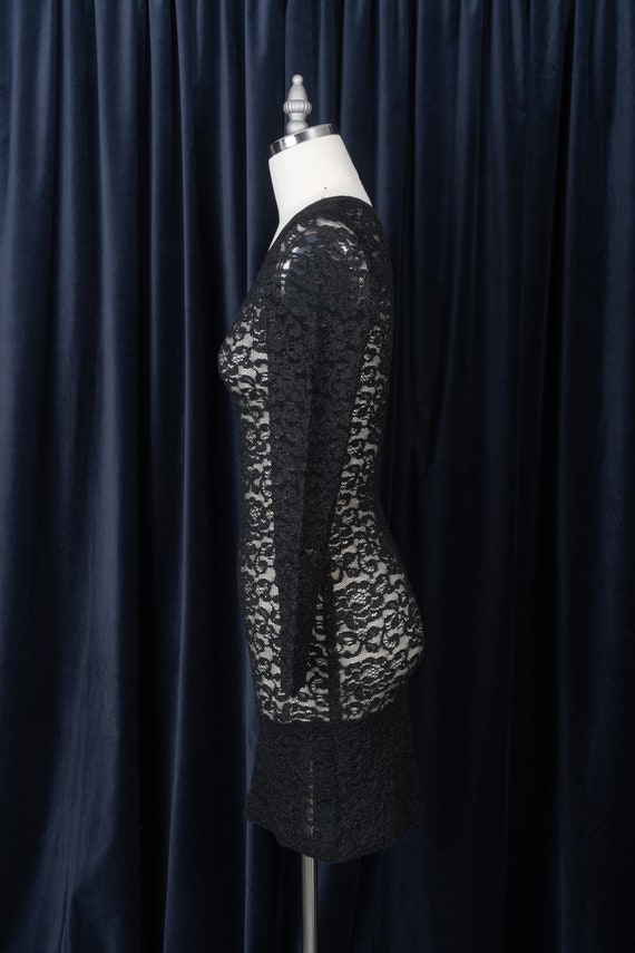 90s Saks Fifth Avenue Black Stretch Lace Long Sle… - image 6
