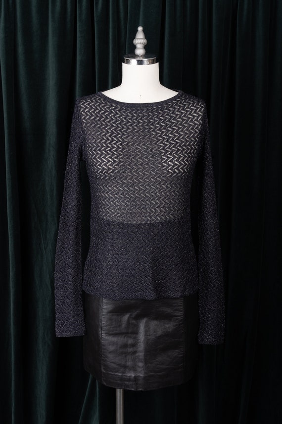 Adrienne Vittadini Metallic Silver and Navy Knit S