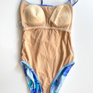 Vintage 90s Floral Baja Blue Floral Rose Print One-Piece Swimsuit with Lace-Up Back and Matching Skirt image 8