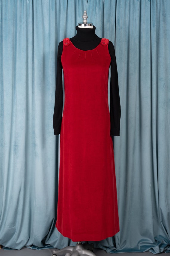 Gorgeous 1970s Red Velvet Full Length Jumper Dress by Glen of