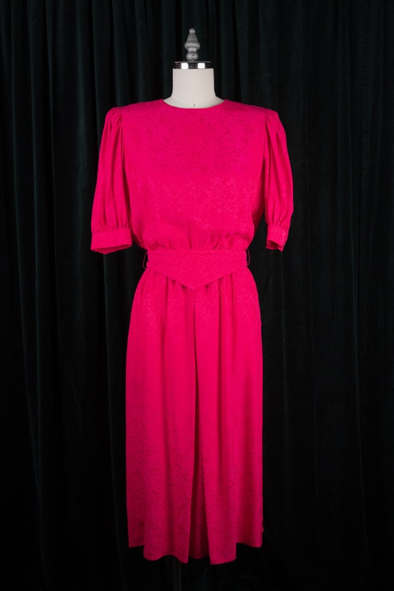 Vintage 1980s Maggy London Hot Pink Silk Belted D… - image 1