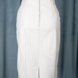 Vintage 80s Byrnes & Baker White Genuine Leather Pencil Skirt with Curved Seam Details image 5